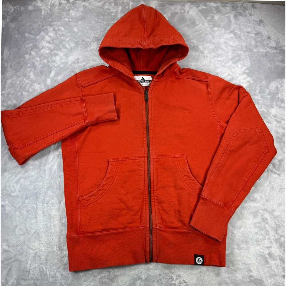 AMERICAN GIANT Classic Full Zip Hoodie Mens S Red Orange Heavyweight USA Boxy
